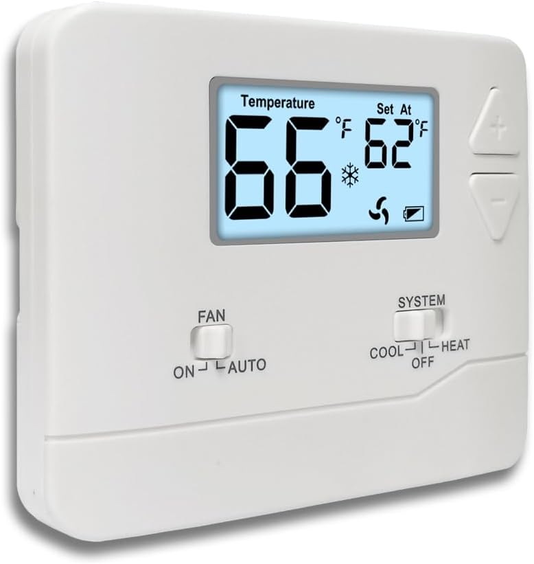 NonProgrammable Thermostat for Home, Digital Energy-Saving Thermostat,Single-Stage Systems, 1 Heat/1 Cool, Easy DIY Install, White Backlight