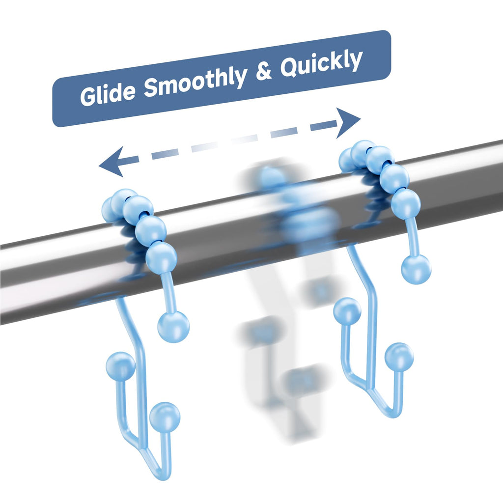 Titanker Black Shower Curtain Hooks Rings, Rust-Resistant Metal Double Glide Shower Hooks for Bathroom Shower Rods Curtains, Set of 12 Hooks - Matte Black