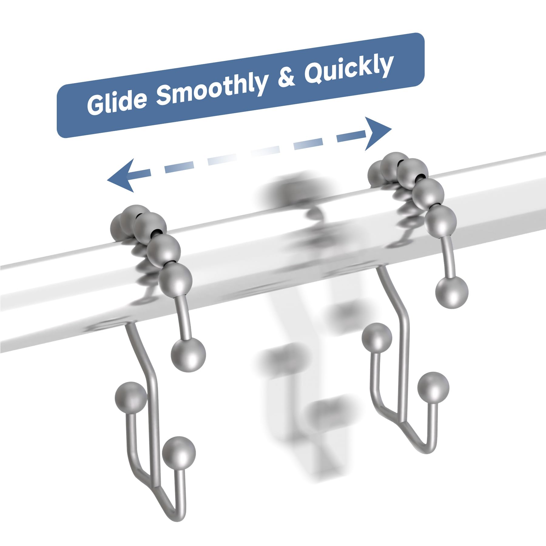 Titanker Black Shower Curtain Hooks Rings, Rust-Resistant Metal Double Glide Shower Hooks for Bathroom Shower Rods Curtains, Set of 12 Hooks - Matte Black