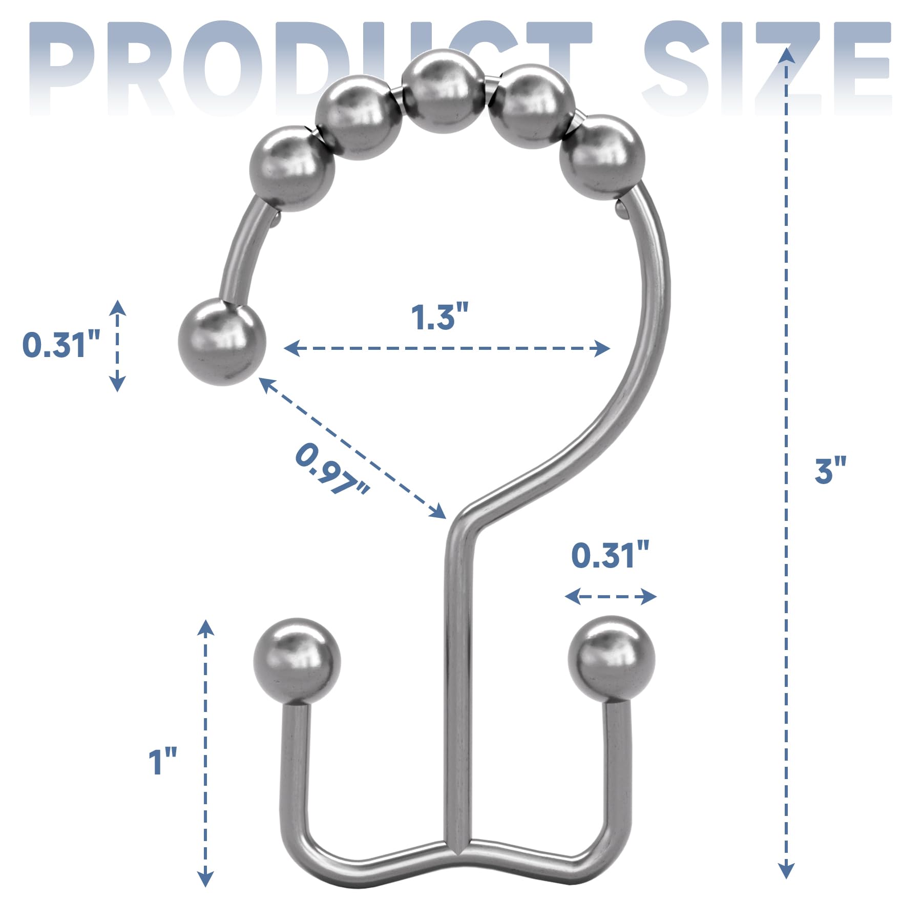 Titanker Black Shower Curtain Hooks Rings, Rust-Resistant Metal Double Glide Shower Hooks for Bathroom Shower Rods Curtains, Set of 12 Hooks - Matte Black