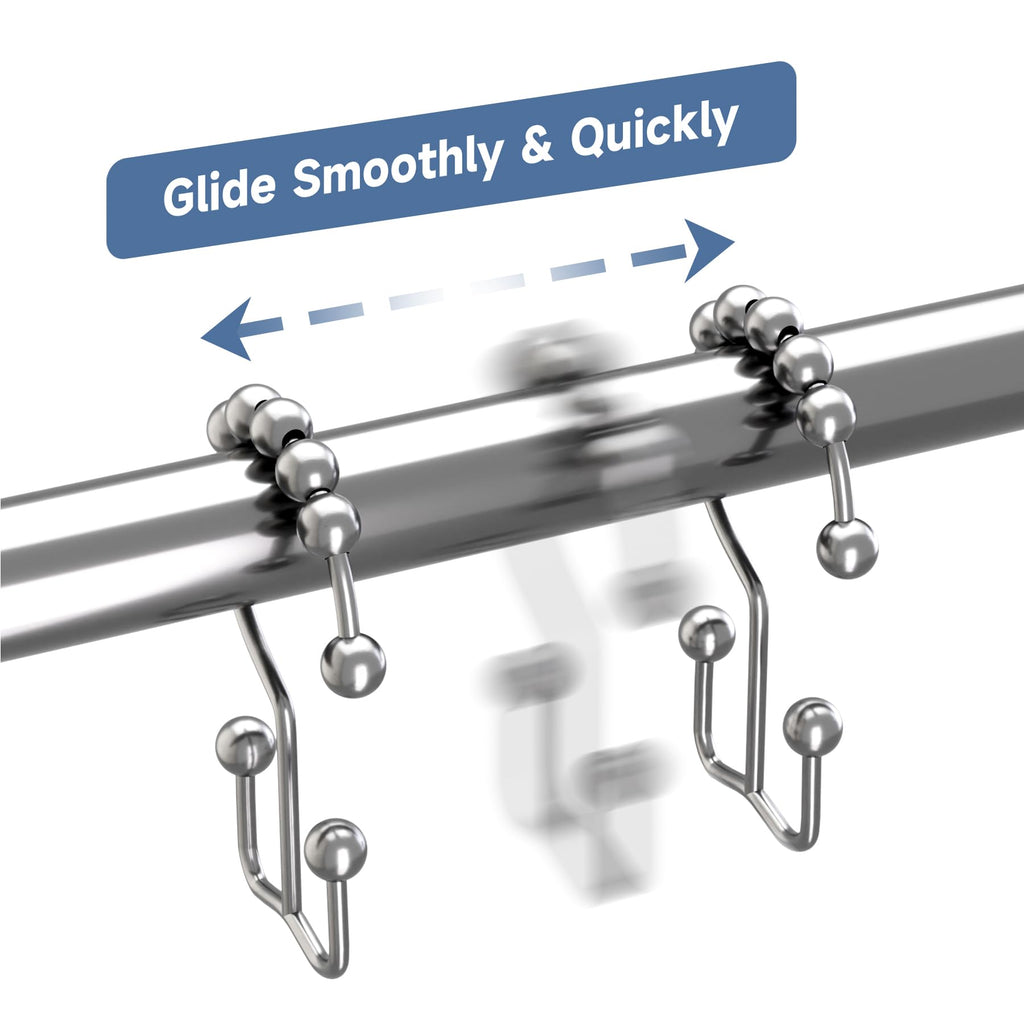 Titanker Black Shower Curtain Hooks Rings, Rust-Resistant Metal Double Glide Shower Hooks for Bathroom Shower Rods Curtains, Set of 12 Hooks - Matte Black