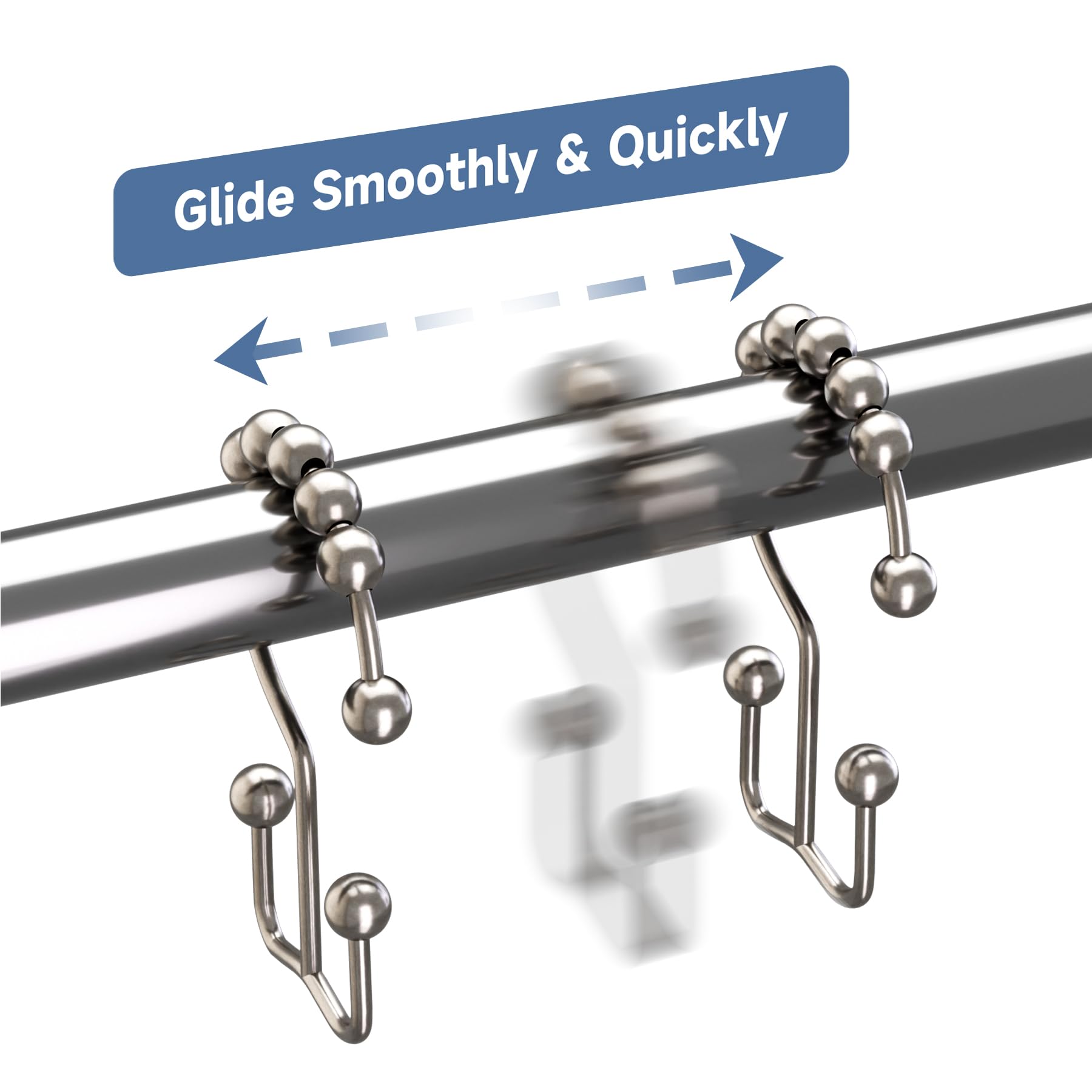 Titanker Black Shower Curtain Hooks Rings, Rust-Resistant Metal Double Glide Shower Hooks for Bathroom Shower Rods Curtains, Set of 12 Hooks - Matte Black