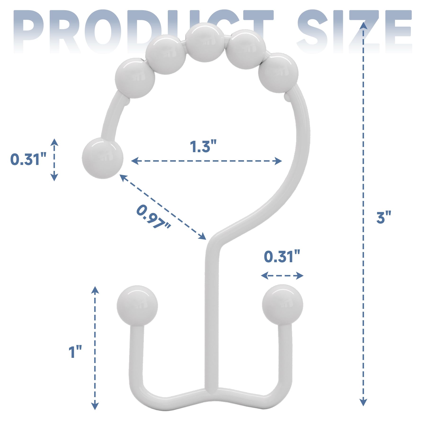 Titanker Black Shower Curtain Hooks Rings, Rust-Resistant Metal Double Glide Shower Hooks for Bathroom Shower Rods Curtains, Set of 12 Hooks - Matte Black