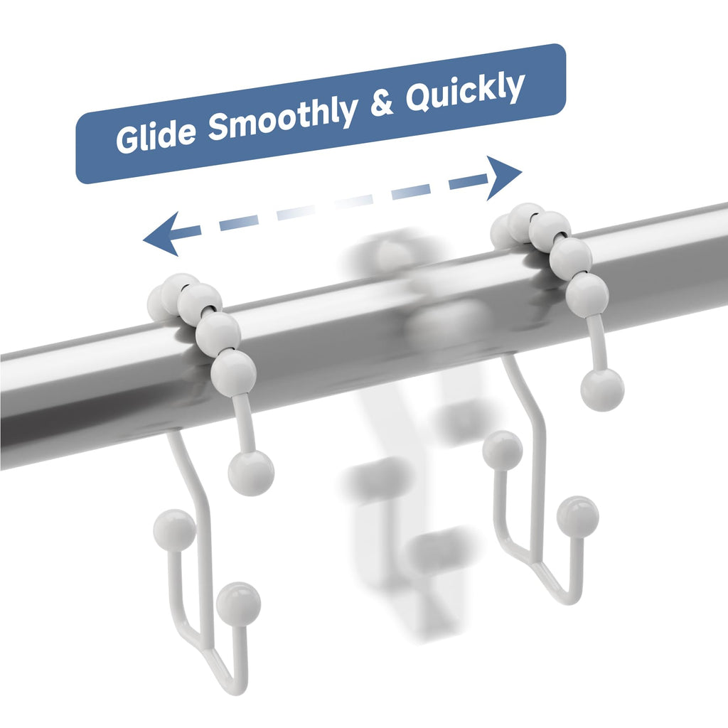 Titanker Black Shower Curtain Hooks Rings, Rust-Resistant Metal Double Glide Shower Hooks for Bathroom Shower Rods Curtains, Set of 12 Hooks - Matte Black