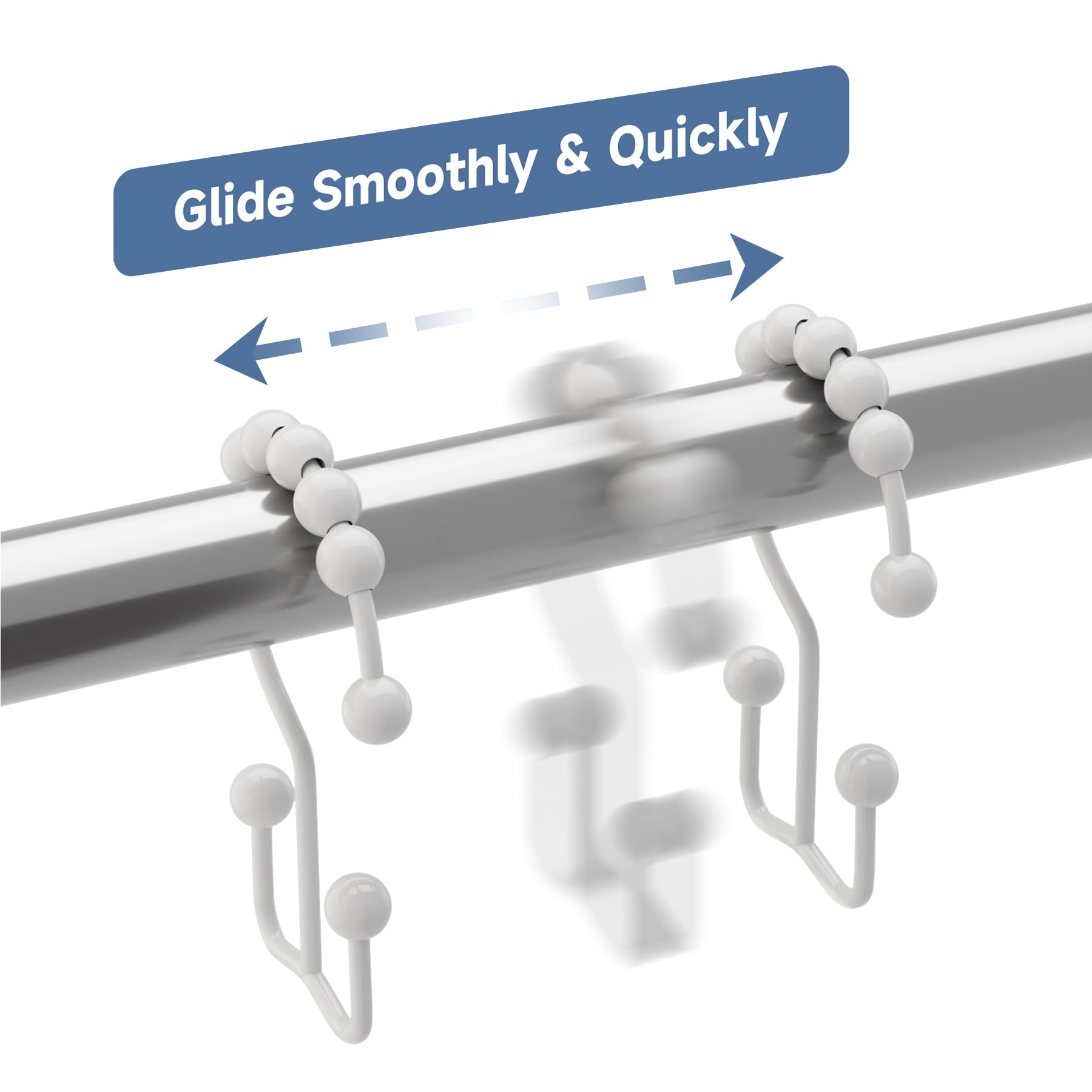 Titanker Black Shower Curtain Hooks Rings, Rust-Resistant Metal Double Glide Shower Hooks for Bathroom Shower Rods Curtains, Set of 12 Hooks - Matte Black