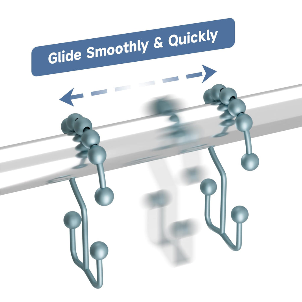 Titanker Black Shower Curtain Hooks Rings, Rust-Resistant Metal Double Glide Shower Hooks for Bathroom Shower Rods Curtains, Set of 12 Hooks - Matte Black