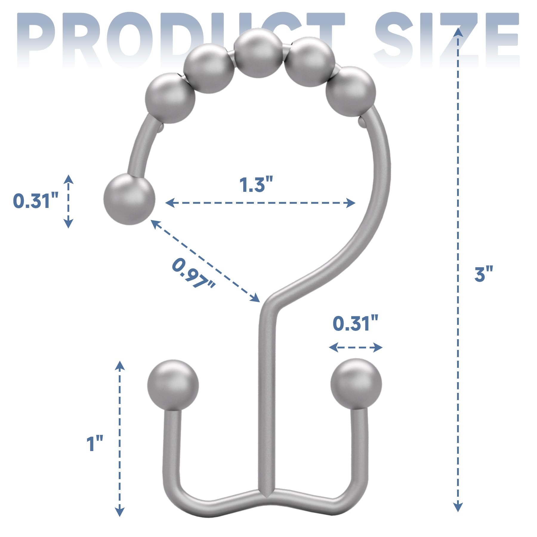 Titanker Black Shower Curtain Hooks Rings, Rust-Resistant Metal Double Glide Shower Hooks for Bathroom Shower Rods Curtains, Set of 12 Hooks - Matte Black