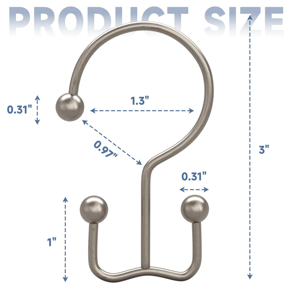 Titanker Black Shower Curtain Hooks Rings, Rust-Resistant Metal Double Glide Shower Hooks for Bathroom Shower Rods Curtains, Set of 12 Hooks - Matte Black