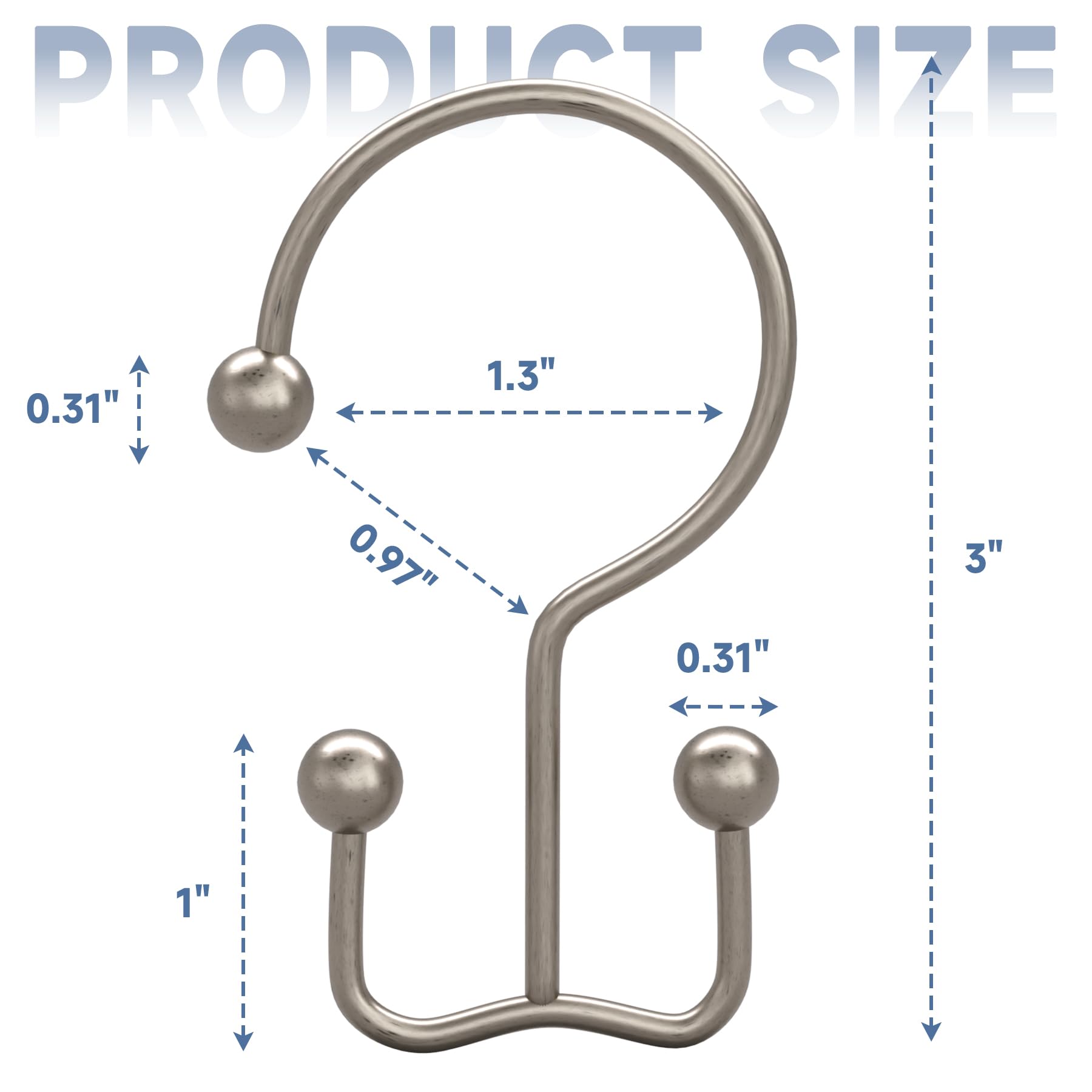 Titanker Black Shower Curtain Hooks Rings, Rust-Resistant Metal Double Glide Shower Hooks for Bathroom Shower Rods Curtains, Set of 12 Hooks - Matte Black