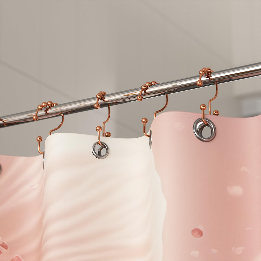 Titanker Black Shower Curtain Hooks Rings, Rust-Resistant Metal Double Glide Shower Hooks for Bathroom Shower Rods Curtains, Set of 12 Hooks - Matte Black