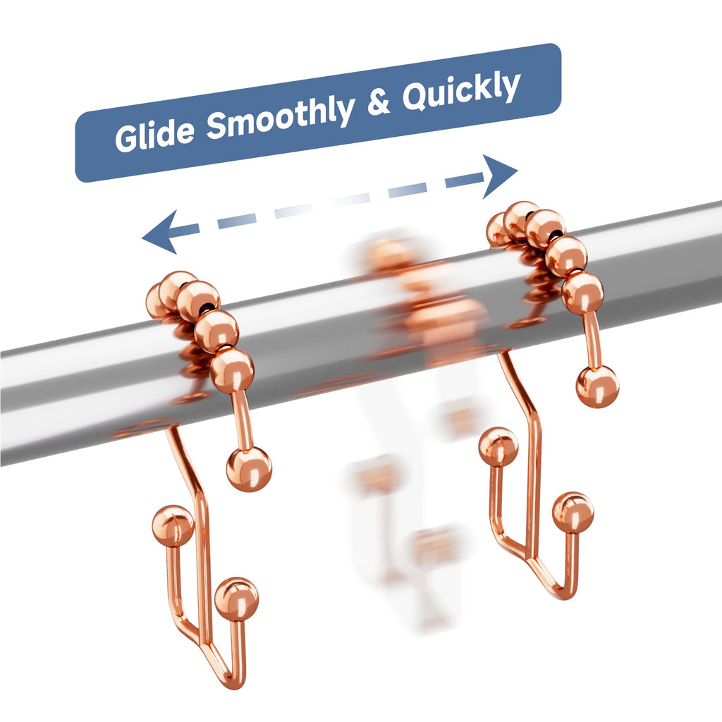 Titanker Black Shower Curtain Hooks Rings, Rust-Resistant Metal Double Glide Shower Hooks for Bathroom Shower Rods Curtains, Set of 12 Hooks - Matte Black