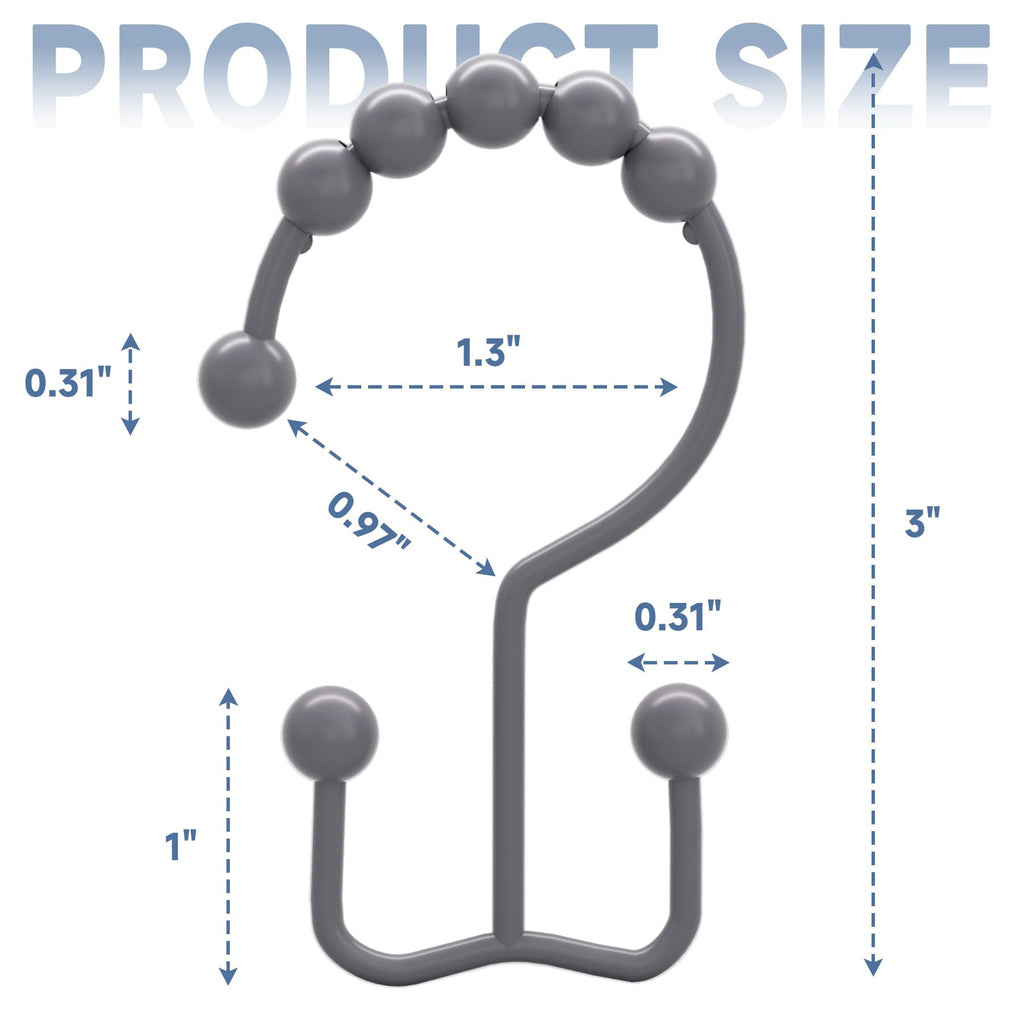 Titanker Black Shower Curtain Hooks Rings, Rust-Resistant Metal Double Glide Shower Hooks for Bathroom Shower Rods Curtains, Set of 12 Hooks - Matte Black