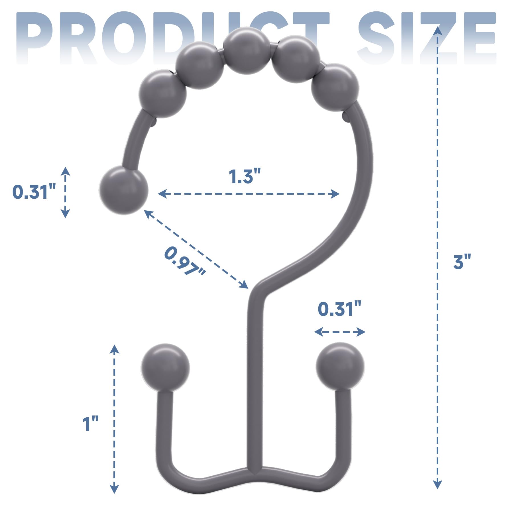 Titanker Black Shower Curtain Hooks Rings, Rust-Resistant Metal Double Glide Shower Hooks for Bathroom Shower Rods Curtains, Set of 12 Hooks - Matte Black