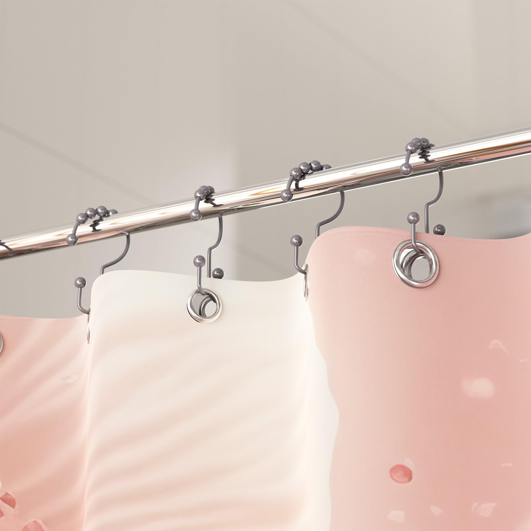 Titanker Black Shower Curtain Hooks Rings, Rust-Resistant Metal Double Glide Shower Hooks for Bathroom Shower Rods Curtains, Set of 12 Hooks - Matte Black