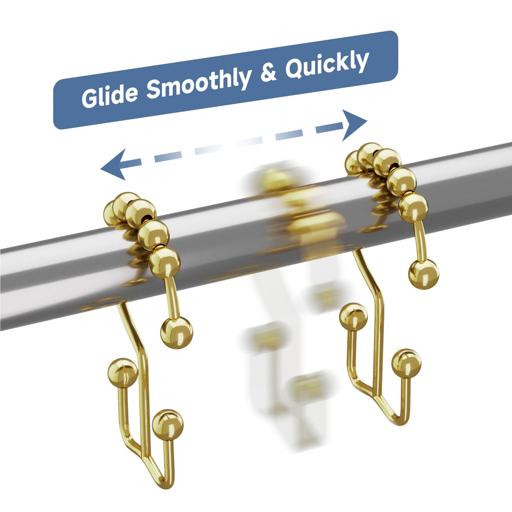 Titanker Black Shower Curtain Hooks Rings, Rust-Resistant Metal Double Glide Shower Hooks for Bathroom Shower Rods Curtains, Set of 12 Hooks - Matte Black