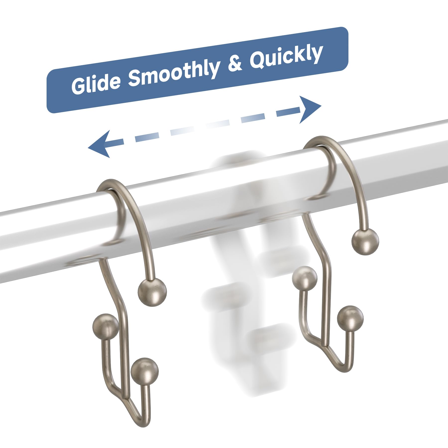 Titanker Black Shower Curtain Hooks Rings, Rust-Resistant Metal Double Glide Shower Hooks for Bathroom Shower Rods Curtains, Set of 12 Hooks - Matte Black