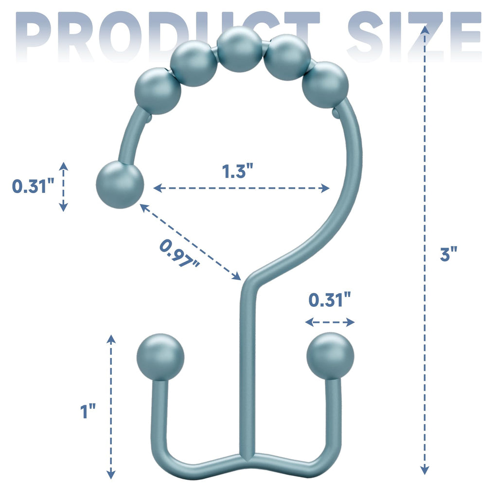 Titanker Black Shower Curtain Hooks Rings, Rust-Resistant Metal Double Glide Shower Hooks for Bathroom Shower Rods Curtains, Set of 12 Hooks - Matte Black