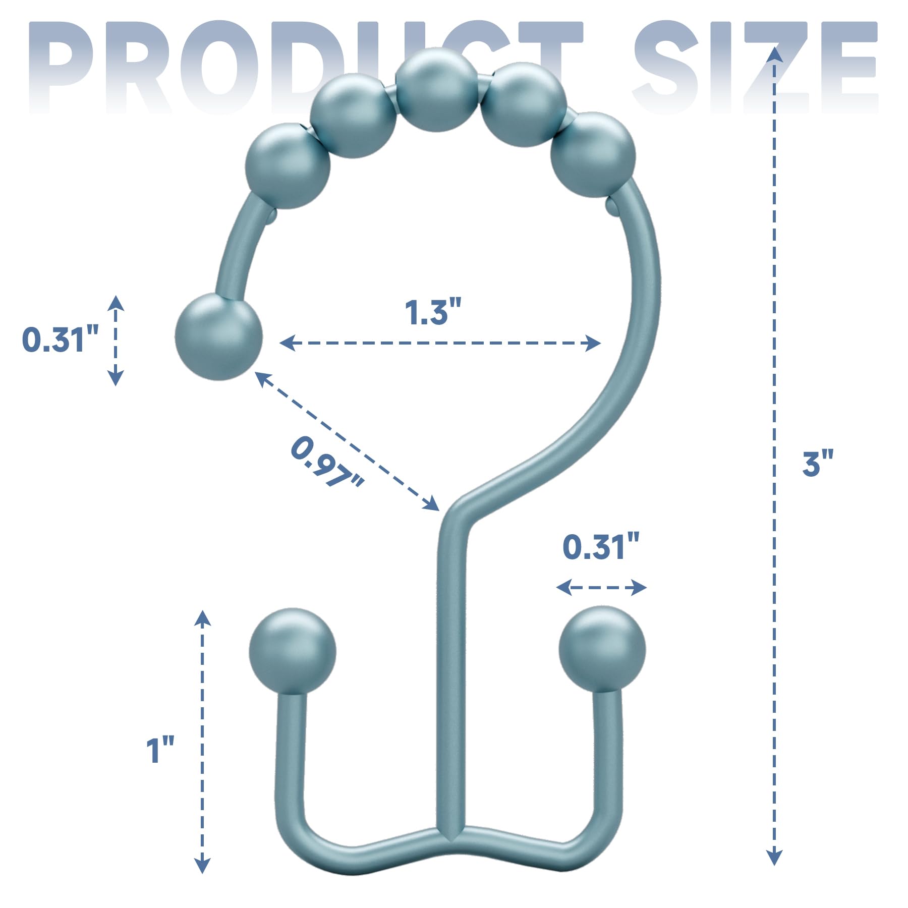 Titanker Black Shower Curtain Hooks Rings, Rust-Resistant Metal Double Glide Shower Hooks for Bathroom Shower Rods Curtains, Set of 12 Hooks - Matte Black