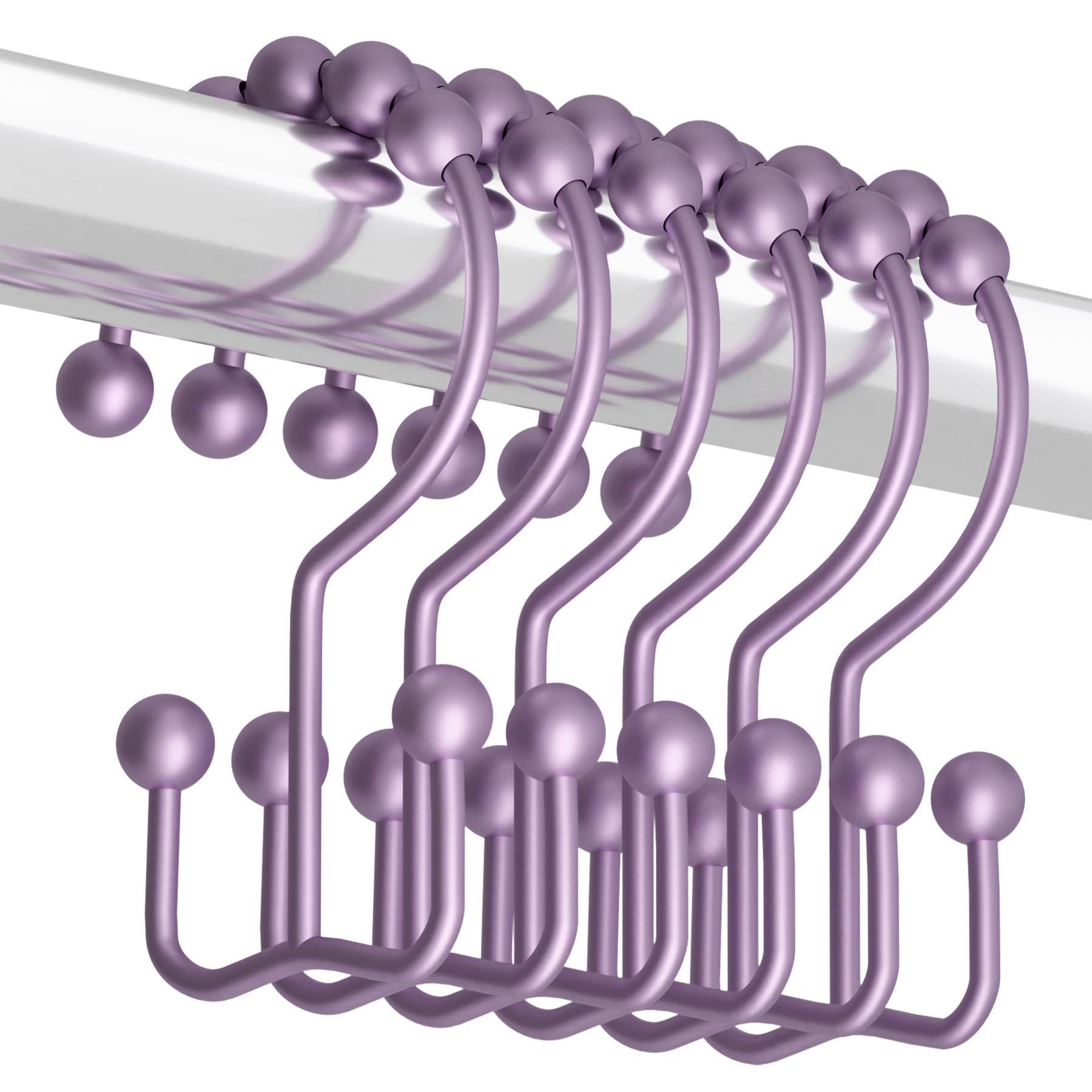 Titanker Black Shower Curtain Hooks Rings, Rust-Resistant Metal Double Glide Shower Hooks for Bathroom Shower Rods Curtains, Set of 12 Hooks - Matte Black