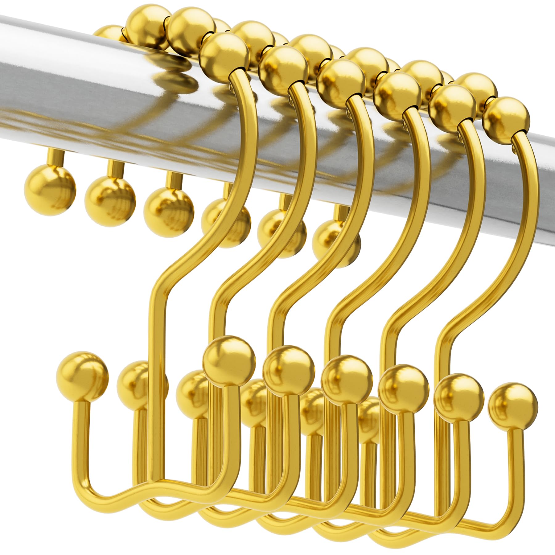 Titanker Black Shower Curtain Hooks Rings, Rust-Resistant Metal Double Glide Shower Hooks for Bathroom Shower Rods Curtains, Set of 12 Hooks - Matte Black