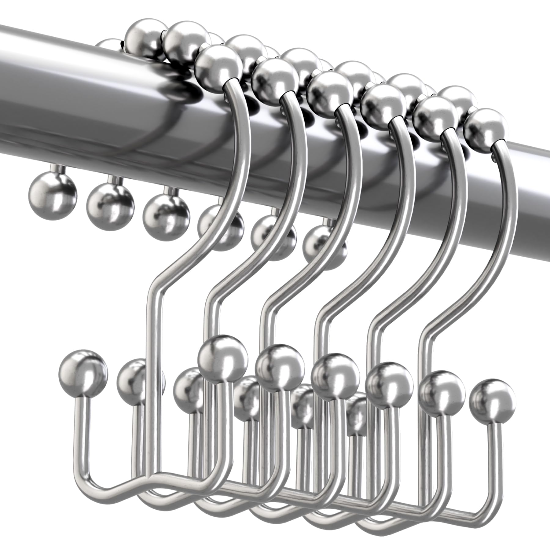 Titanker Black Shower Curtain Hooks Rings, Rust-Resistant Metal Double Glide Shower Hooks for Bathroom Shower Rods Curtains, Set of 12 Hooks - Matte Black