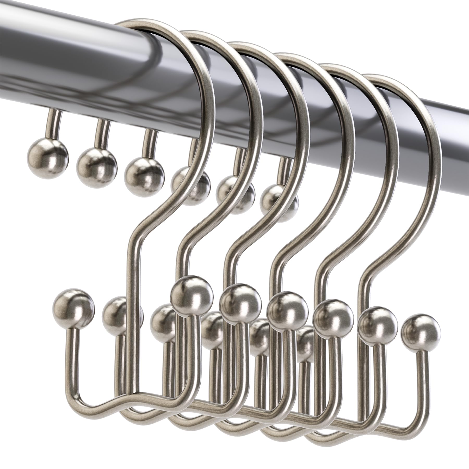 Titanker Black Shower Curtain Hooks Rings, Rust-Resistant Metal Double Glide Shower Hooks for Bathroom Shower Rods Curtains, Set of 12 Hooks - Matte Black