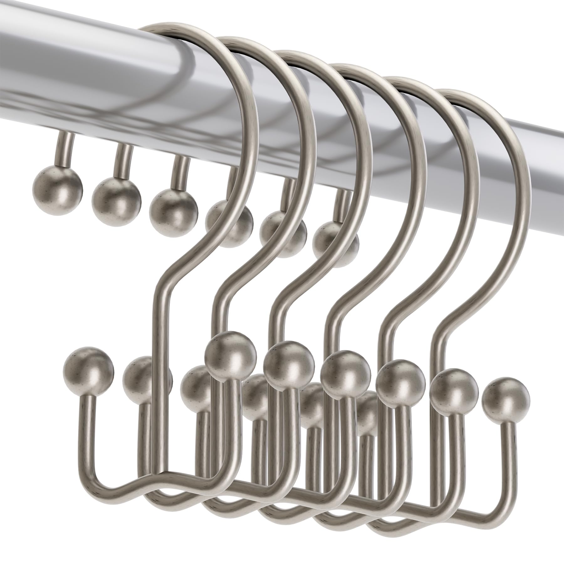 Titanker Black Shower Curtain Hooks Rings, Rust-Resistant Metal Double Glide Shower Hooks for Bathroom Shower Rods Curtains, Set of 12 Hooks - Matte Black