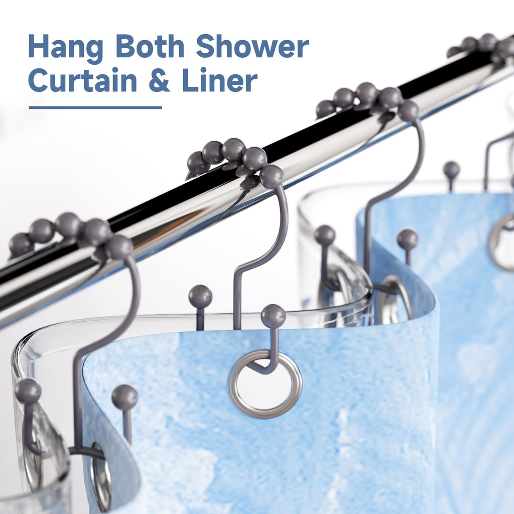 Titanker Black Shower Curtain Hooks Rings, Rust-Resistant Metal Double Glide Shower Hooks for Bathroom Shower Rods Curtains, Set of 12 Hooks - Matte Black