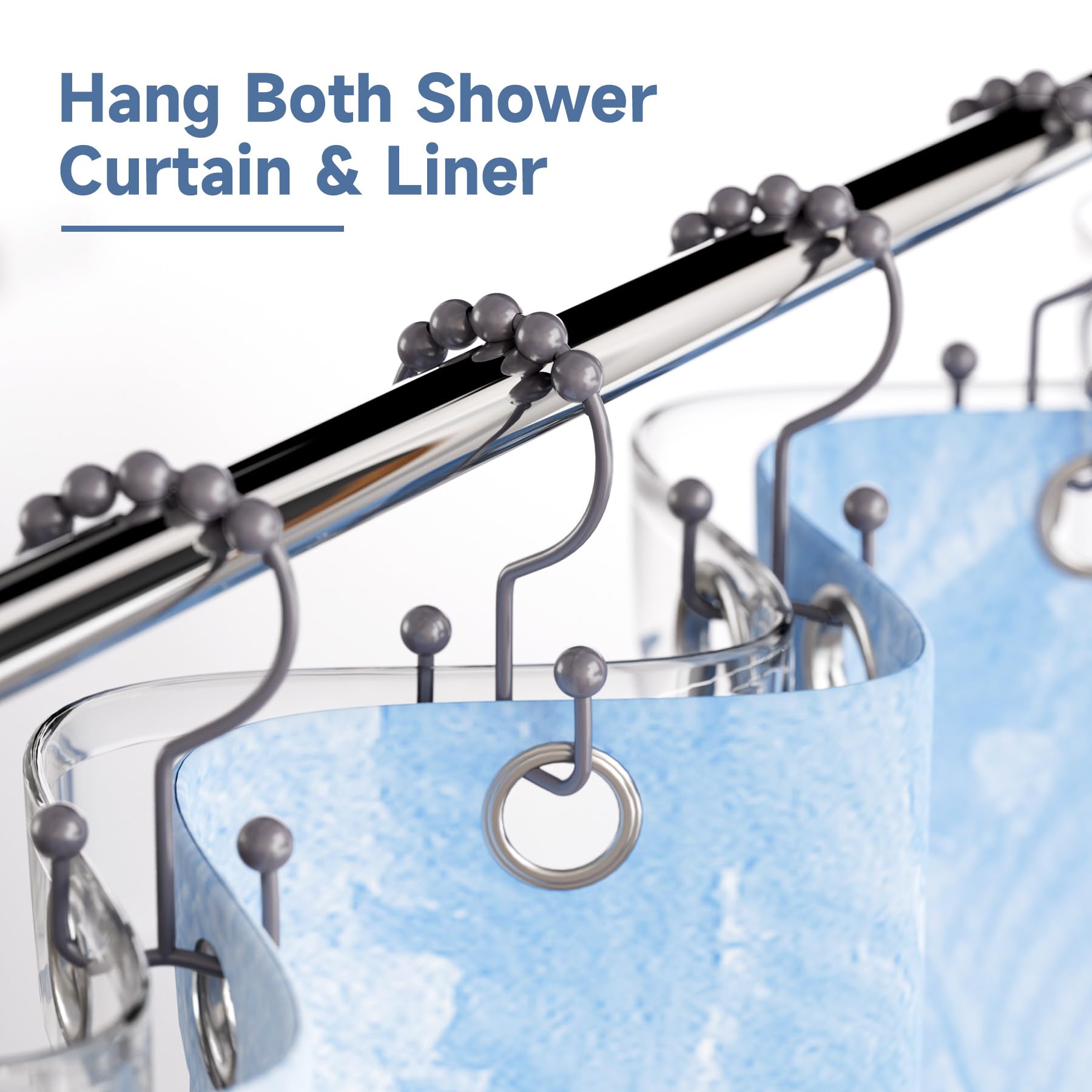 Titanker Black Shower Curtain Hooks Rings, Rust-Resistant Metal Double Glide Shower Hooks for Bathroom Shower Rods Curtains, Set of 12 Hooks - Matte Black