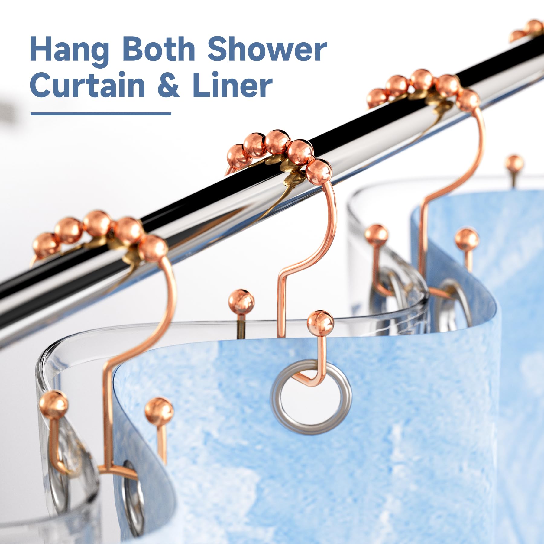 Titanker Black Shower Curtain Hooks Rings, Rust-Resistant Metal Double Glide Shower Hooks for Bathroom Shower Rods Curtains, Set of 12 Hooks - Matte Black