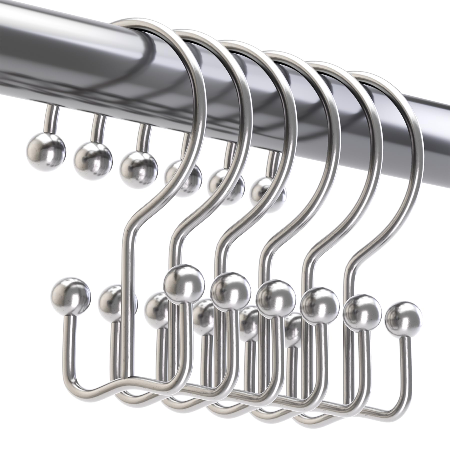 Titanker Black Shower Curtain Hooks Rings, Rust-Resistant Metal Double Glide Shower Hooks for Bathroom Shower Rods Curtains, Set of 12 Hooks - Matte Black