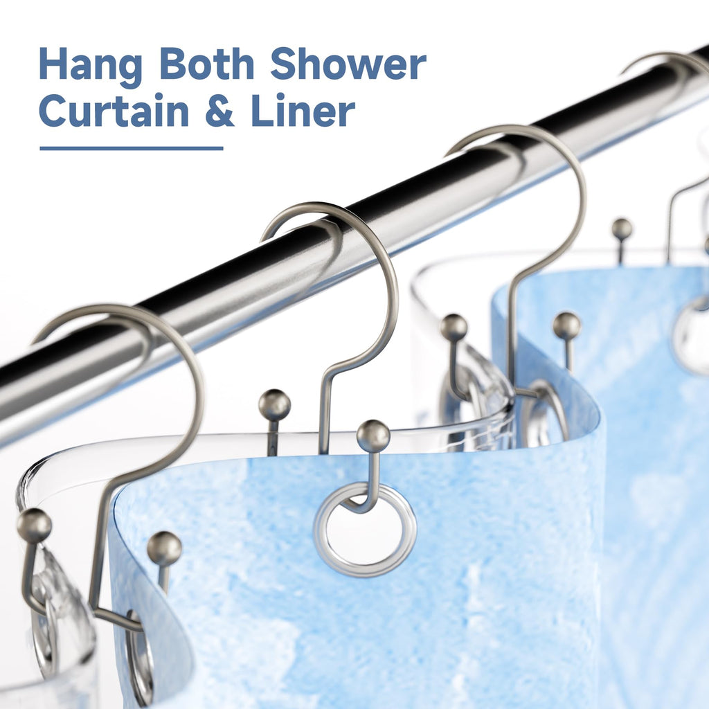 Titanker Black Shower Curtain Hooks Rings, Rust-Resistant Metal Double Glide Shower Hooks for Bathroom Shower Rods Curtains, Set of 12 Hooks - Matte Black