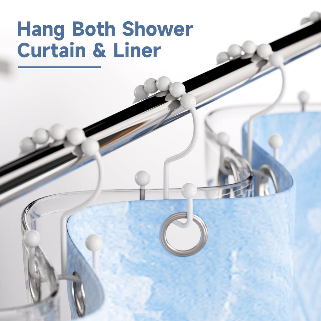 Titanker Black Shower Curtain Hooks Rings, Rust-Resistant Metal Double Glide Shower Hooks for Bathroom Shower Rods Curtains, Set of 12 Hooks - Matte Black