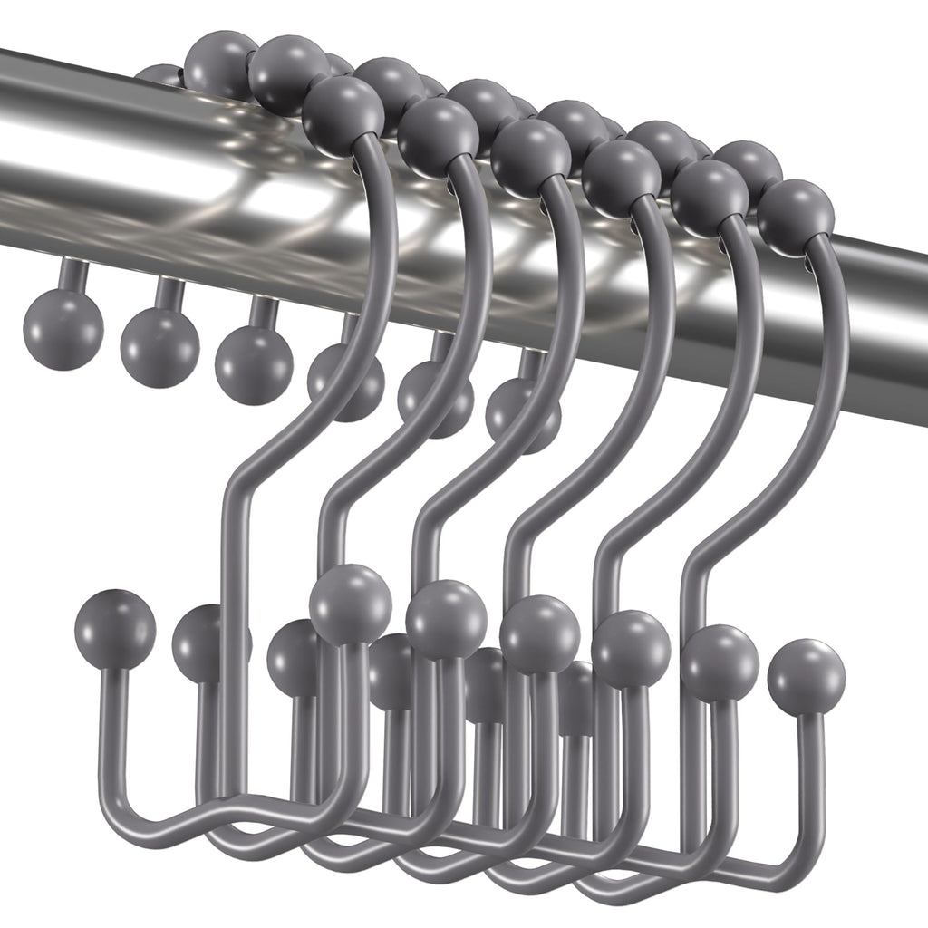 Titanker Black Shower Curtain Hooks Rings, Rust-Resistant Metal Double Glide Shower Hooks for Bathroom Shower Rods Curtains, Set of 12 Hooks - Matte Black