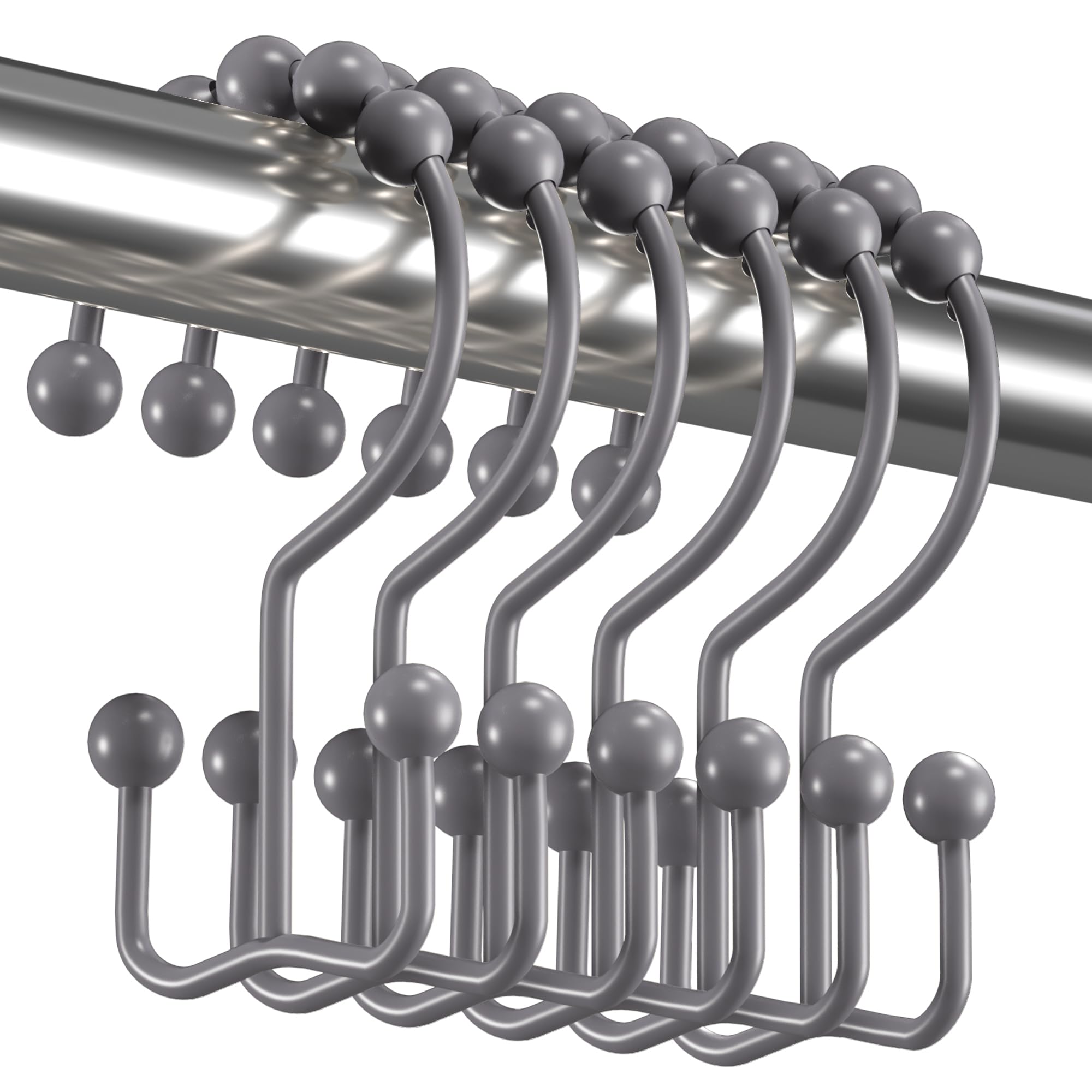 Titanker Black Shower Curtain Hooks Rings, Rust-Resistant Metal Double Glide Shower Hooks for Bathroom Shower Rods Curtains, Set of 12 Hooks - Matte Black