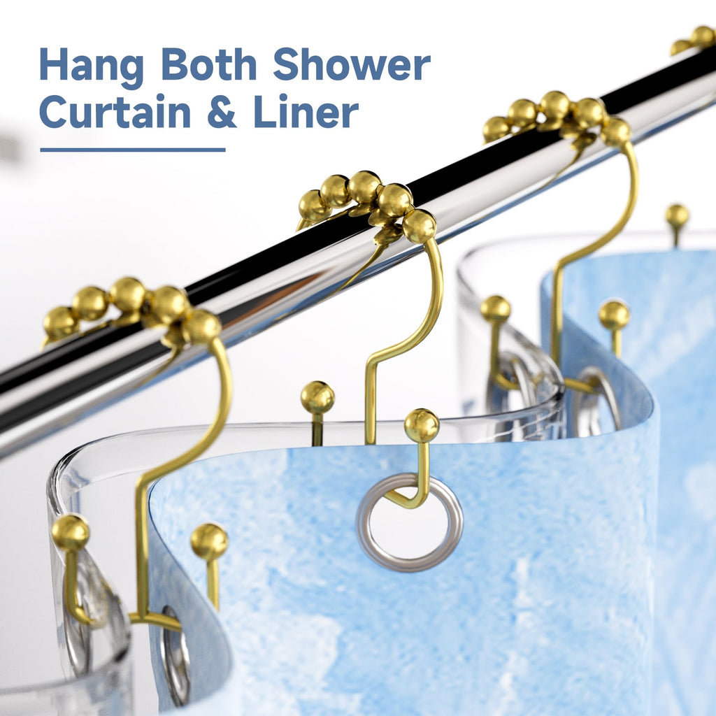 Titanker Black Shower Curtain Hooks Rings, Rust-Resistant Metal Double Glide Shower Hooks for Bathroom Shower Rods Curtains, Set of 12 Hooks - Matte Black
