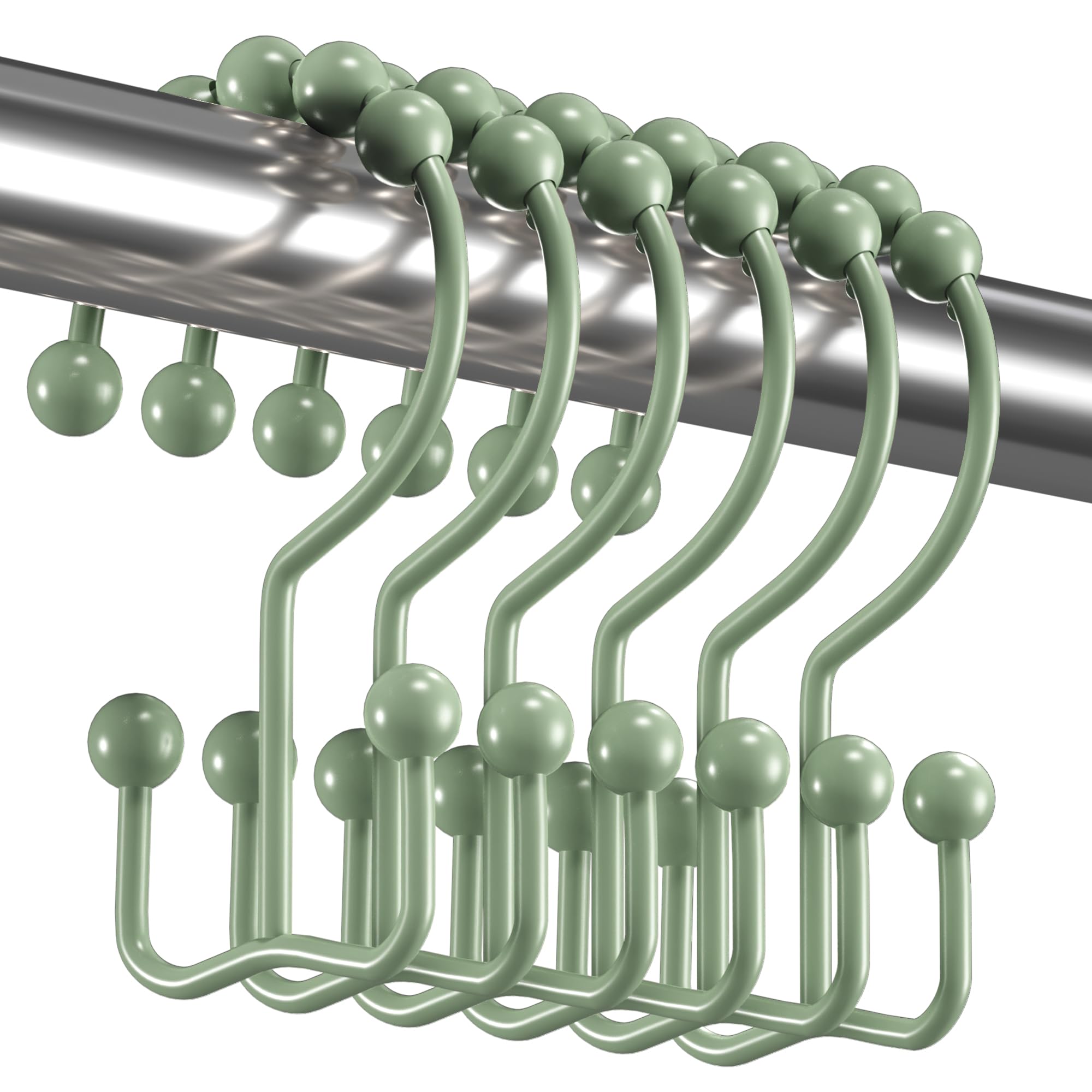 Titanker Black Shower Curtain Hooks Rings, Rust-Resistant Metal Double Glide Shower Hooks for Bathroom Shower Rods Curtains, Set of 12 Hooks - Matte Black