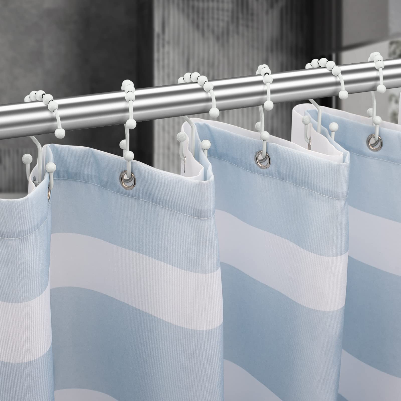 Titanker Black Shower Curtain Hooks Rings, Rust-Resistant Metal Double Glide Shower Hooks for Bathroom Shower Rods Curtains, Set of 12 Hooks - Matte Black