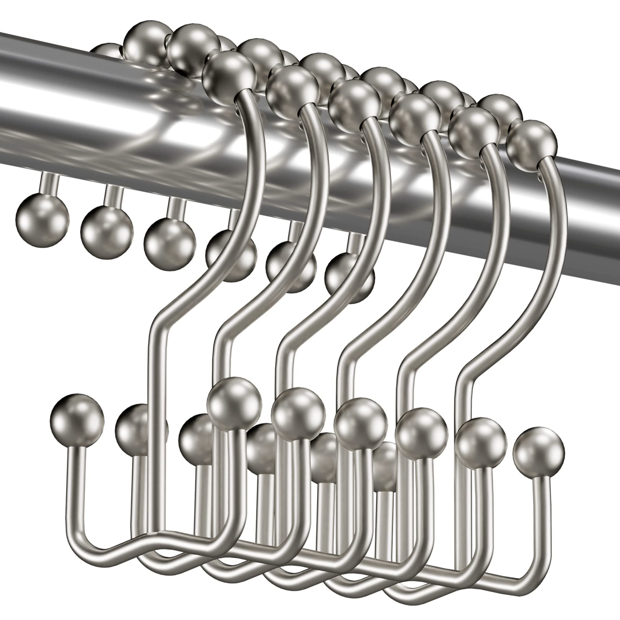 Titanker Black Shower Curtain Hooks Rings, Rust-Resistant Metal Double Glide Shower Hooks for Bathroom Shower Rods Curtains, Set of 12 Hooks - Matte Black