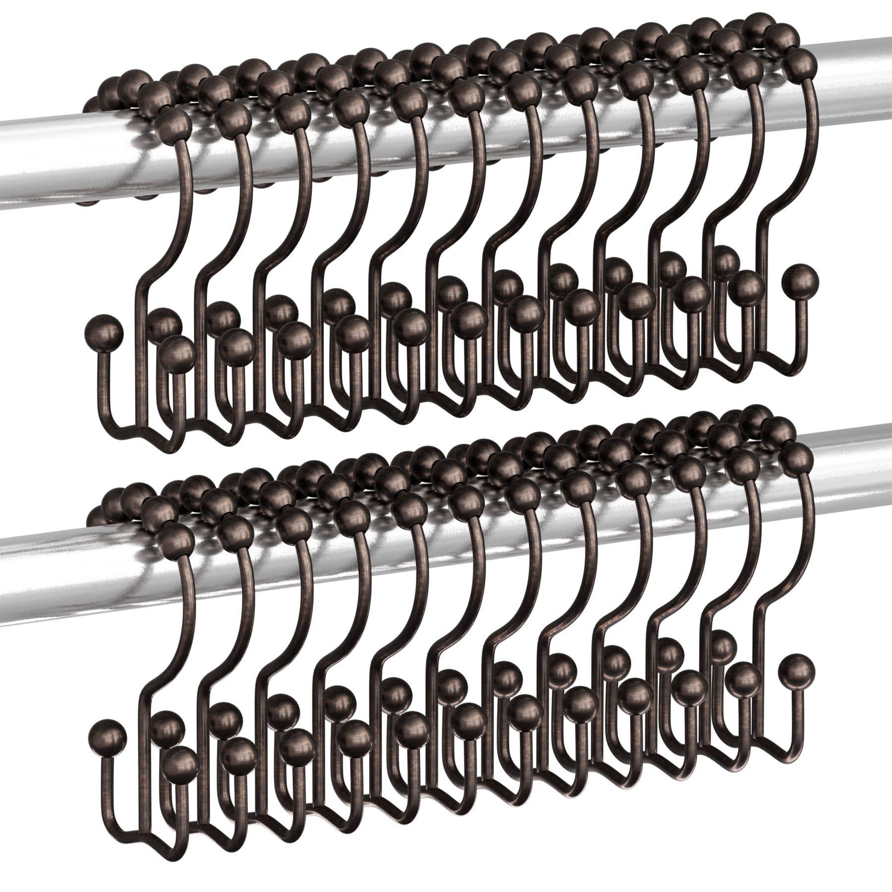 Titanker Black Shower Curtain Hooks Rings, Rust-Resistant Metal Double Glide Shower Hooks for Bathroom Shower Rods Curtains, Set of 12 Hooks - Matte Black