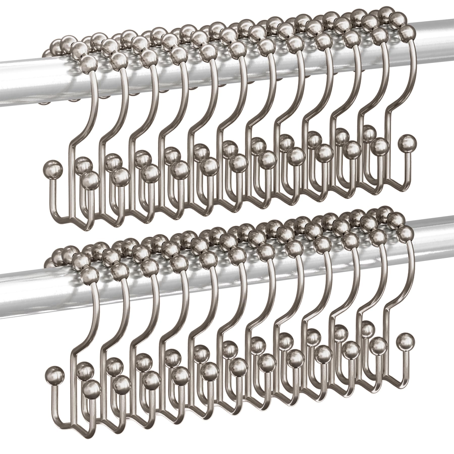 Titanker Black Shower Curtain Hooks Rings, Rust-Resistant Metal Double Glide Shower Hooks for Bathroom Shower Rods Curtains, Set of 12 Hooks - Matte Black