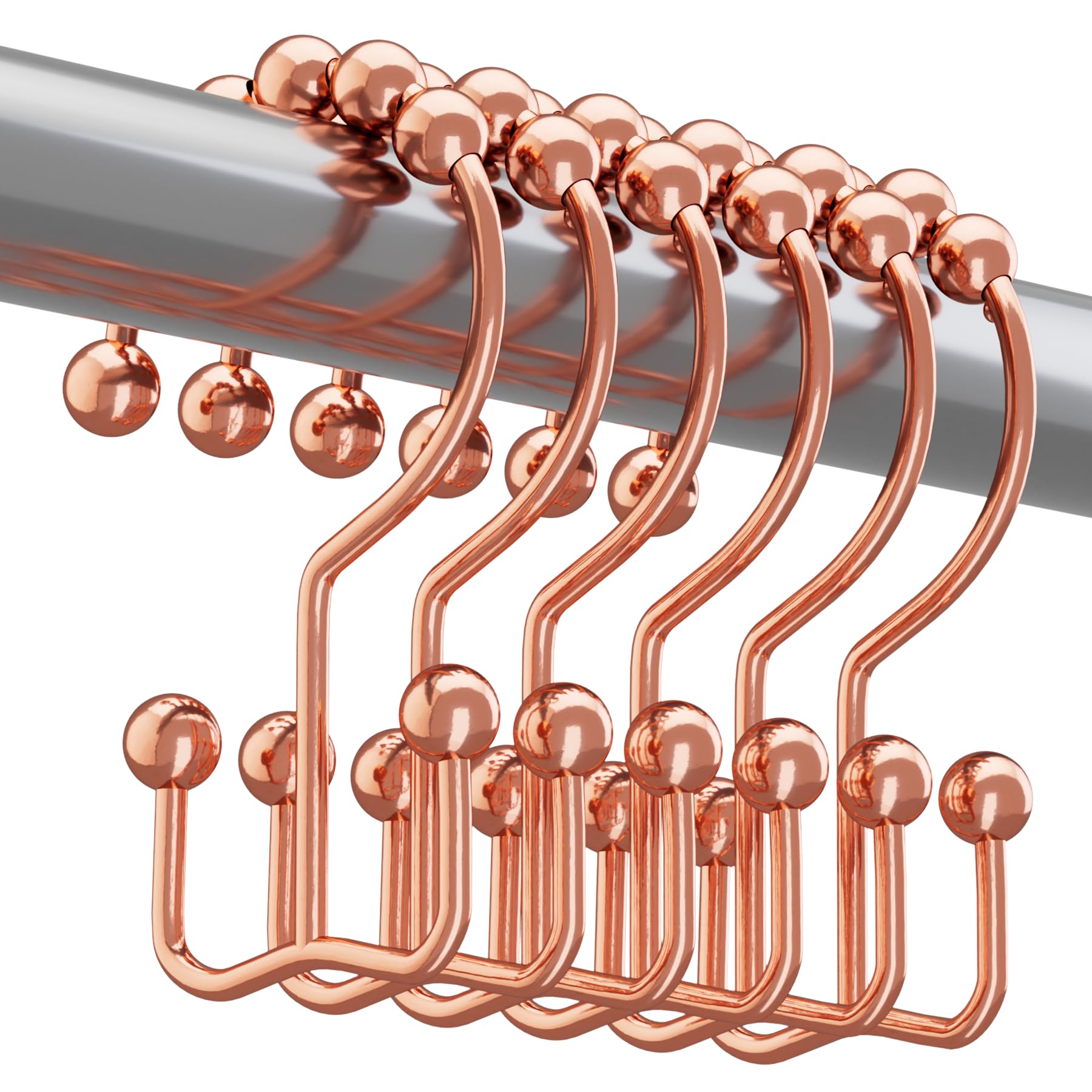 Titanker Black Shower Curtain Hooks Rings, Rust-Resistant Metal Double Glide Shower Hooks for Bathroom Shower Rods Curtains, Set of 12 Hooks - Matte Black