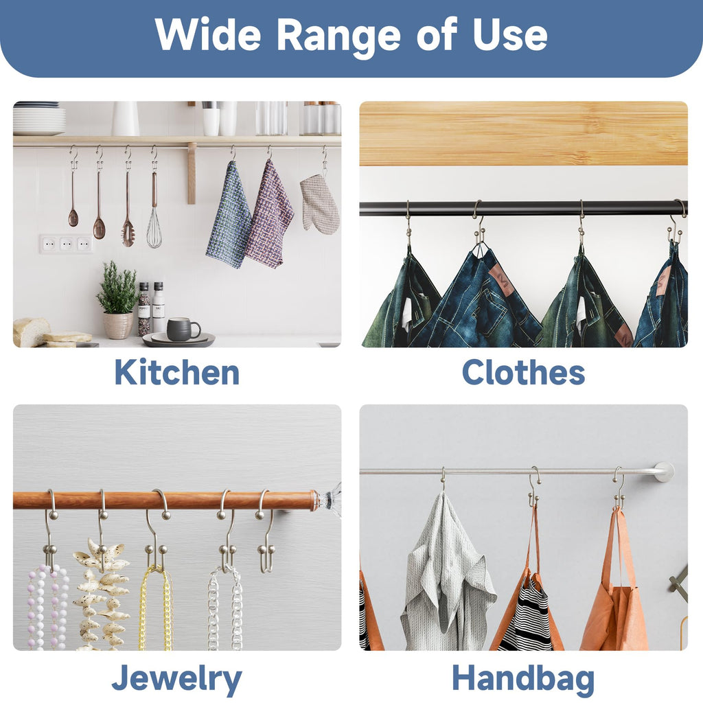 Titanker Black Shower Curtain Hooks Rings, Rust-Resistant Metal Double Glide Shower Hooks for Bathroom Shower Rods Curtains, Set of 12 Hooks - Matte Black