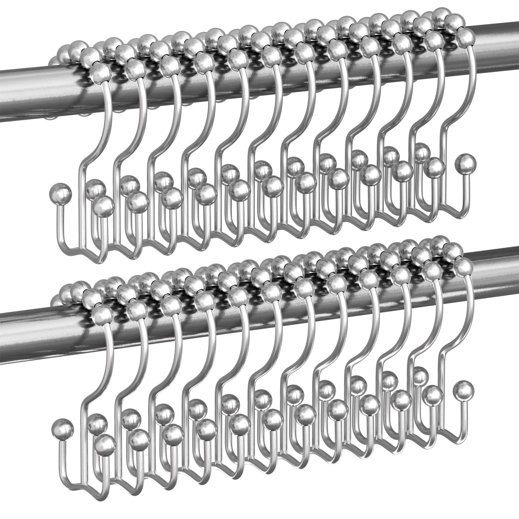 Titanker Black Shower Curtain Hooks Rings, Rust-Resistant Metal Double Glide Shower Hooks for Bathroom Shower Rods Curtains, Set of 12 Hooks - Matte Black