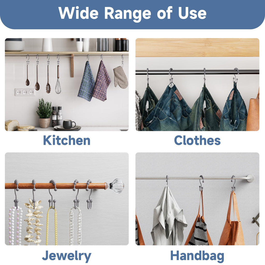 Titanker Black Shower Curtain Hooks Rings, Rust-Resistant Metal Double Glide Shower Hooks for Bathroom Shower Rods Curtains, Set of 12 Hooks - Matte Black