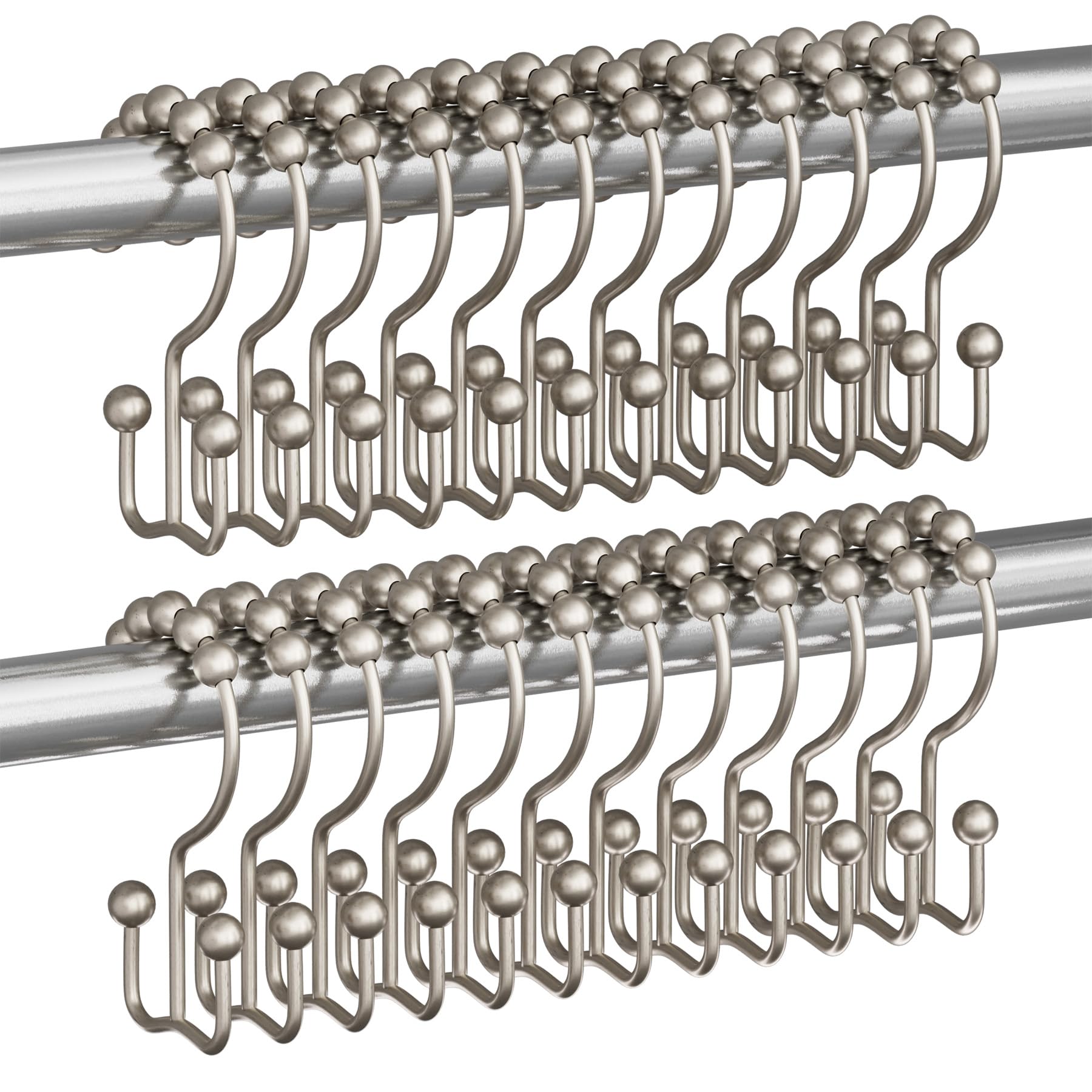 Titanker Black Shower Curtain Hooks Rings, Rust-Resistant Metal Double Glide Shower Hooks for Bathroom Shower Rods Curtains, Set of 12 Hooks - Matte Black