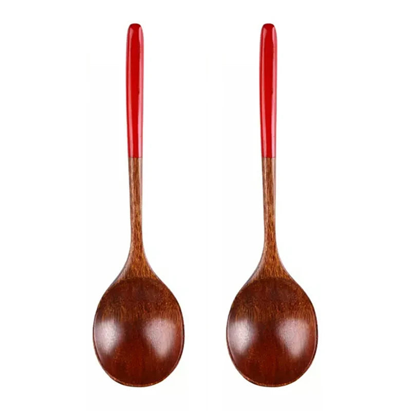 2Pcs Wooden Spoons Japanese Wood Rice Soup Spoon