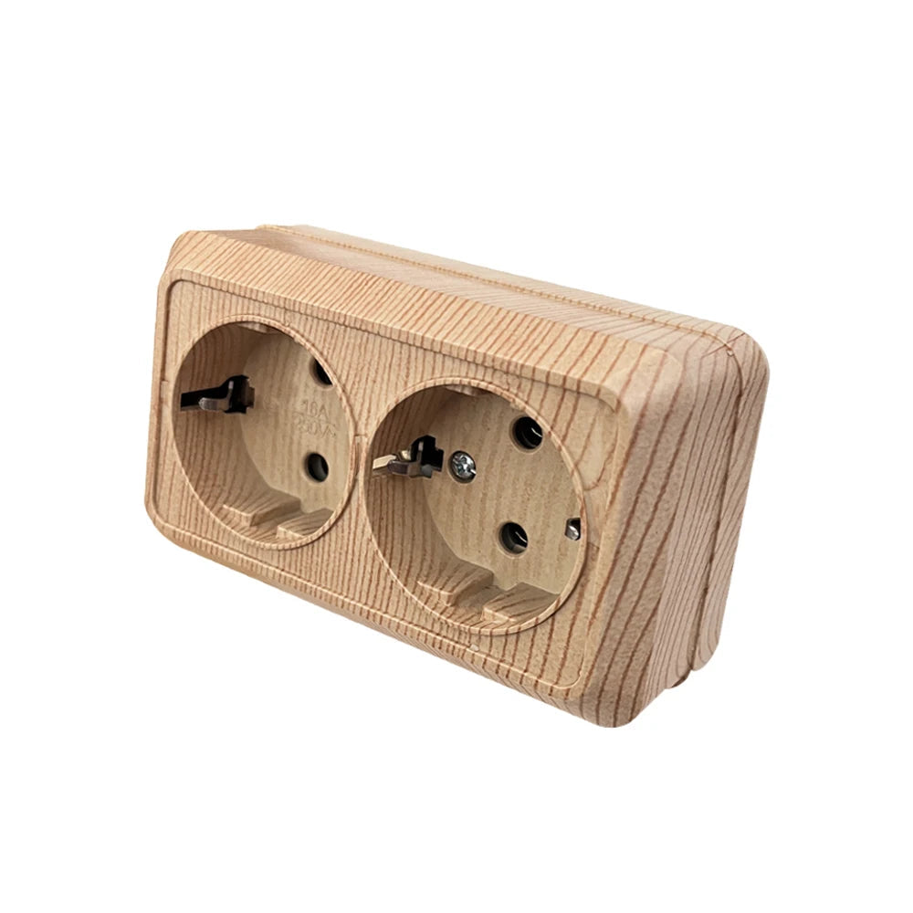 Wood Paint Wall Surface 2 Sockets Plugs