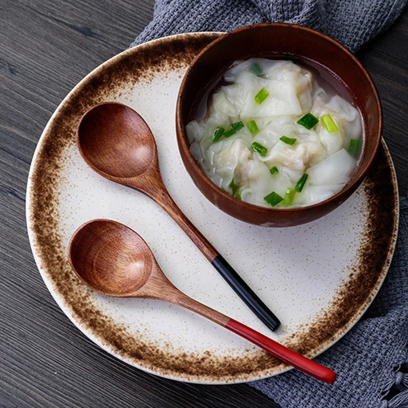 2Pcs Wooden Spoons Japanese Wood Rice Soup Spoon