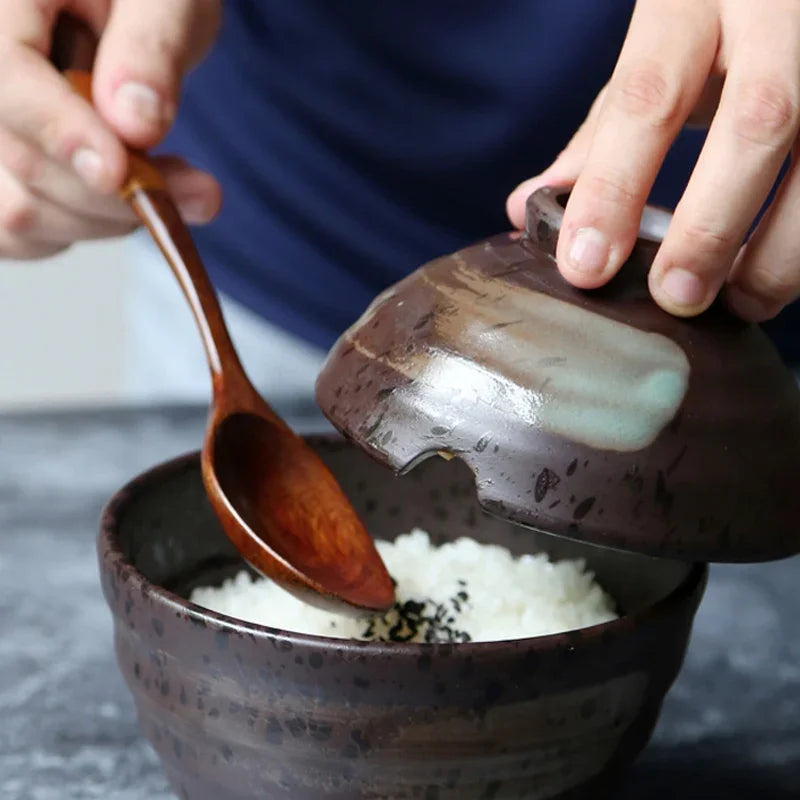 2Pcs Wooden Spoons Japanese Wood Rice Soup Spoon